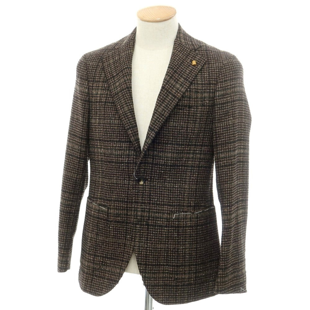 【新品】サルトリア ラトーレ SARTORIA LATORRE ウールシルク チェック テーラードジャケット ブラウンxブラック×グリーン【 44 】【 状態ランクN 】【 メンズ 】