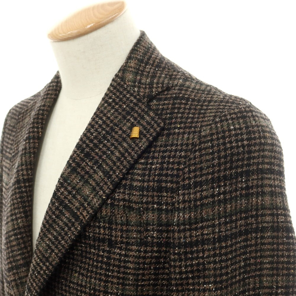 【新品】サルトリア ラトーレ SARTORIA LATORRE ウールシルク チェック テーラードジャケット ブラウンxブラック×グリーン【 44 】【 状態ランクN 】【 メンズ 】