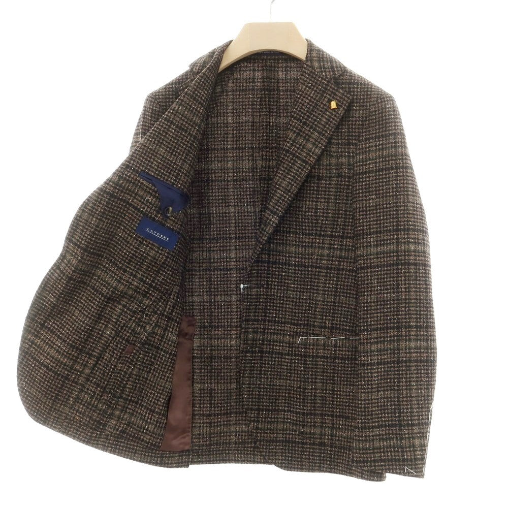 【新品】サルトリア ラトーレ SARTORIA LATORRE ウールシルク チェック テーラードジャケット ブラウンxブラック×グリーン【 44 】【 状態ランクN 】【 メンズ 】