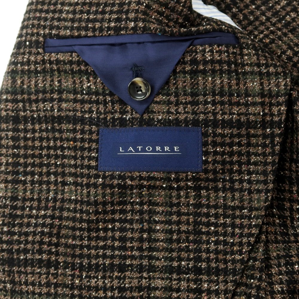 【新品】サルトリア ラトーレ SARTORIA LATORRE ウールシルク チェック テーラードジャケット ブラウンxブラック×グリーン【 44 】【 状態ランクN 】【 メンズ 】