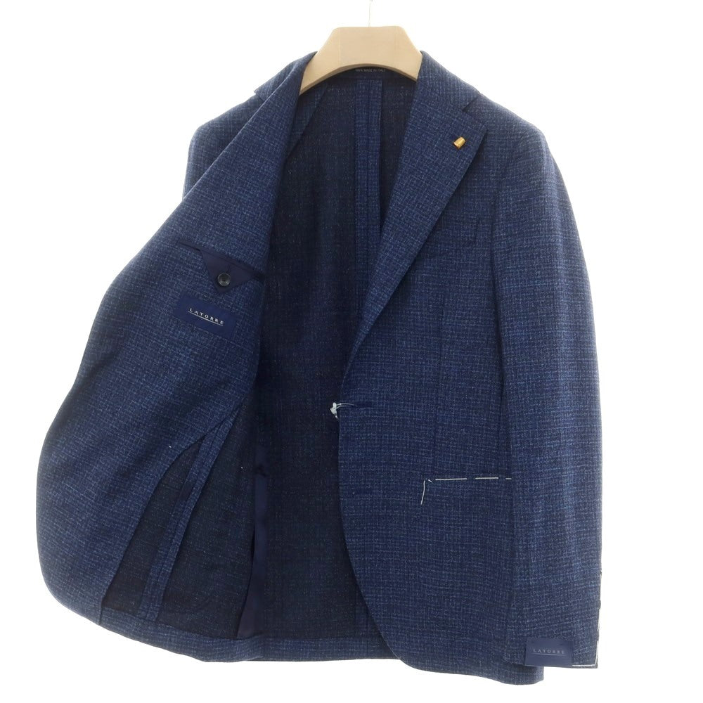 【新品】サルトリア ラトーレ SARTORIA LATORRE ウールコットン テーラードジャケット ネイビーxブルー【 44 】【 状態ランクN 】【 メンズ 】