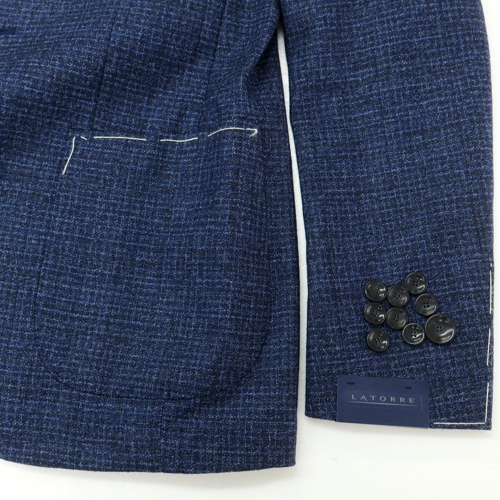 【新品】サルトリア ラトーレ SARTORIA LATORRE ウールコットン テーラードジャケット ネイビーxブルー【 44 】【 状態ランクN 】【 メンズ 】
