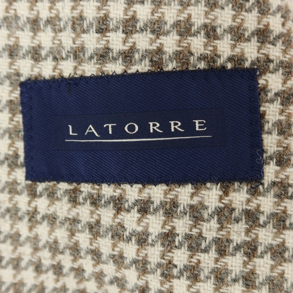 【新品】サルトリア ラトーレ SARTORIA LATORRE ウール チェック ダブル テーラードジャケット オフホワイトxグレー×ブラウン【 46 】【 状態ランクN 】【 メンズ 】