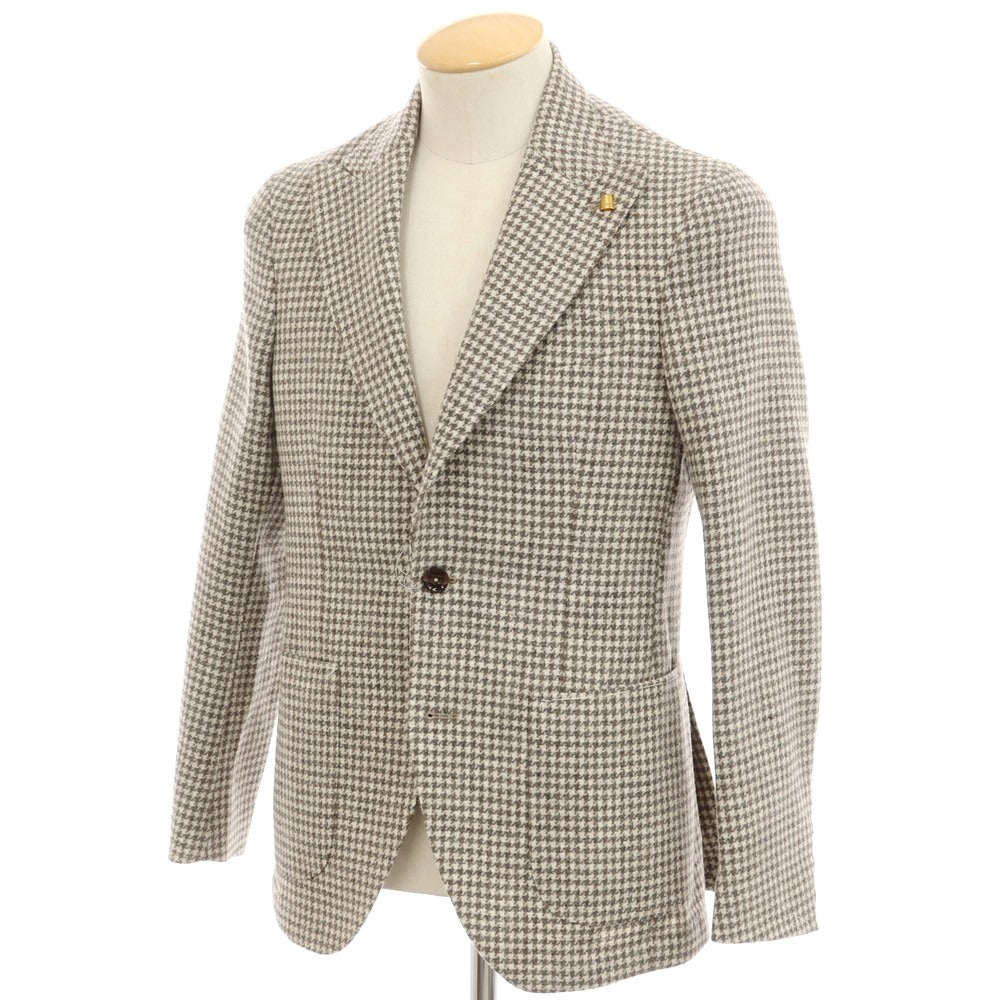 【新品】サルトリア ラトーレ SARTORIA LATORRE ウール チェック テーラードジャケット オフホワイトxグレー×ブラウン【 44 】【 状態ランクN 】【 メンズ 】