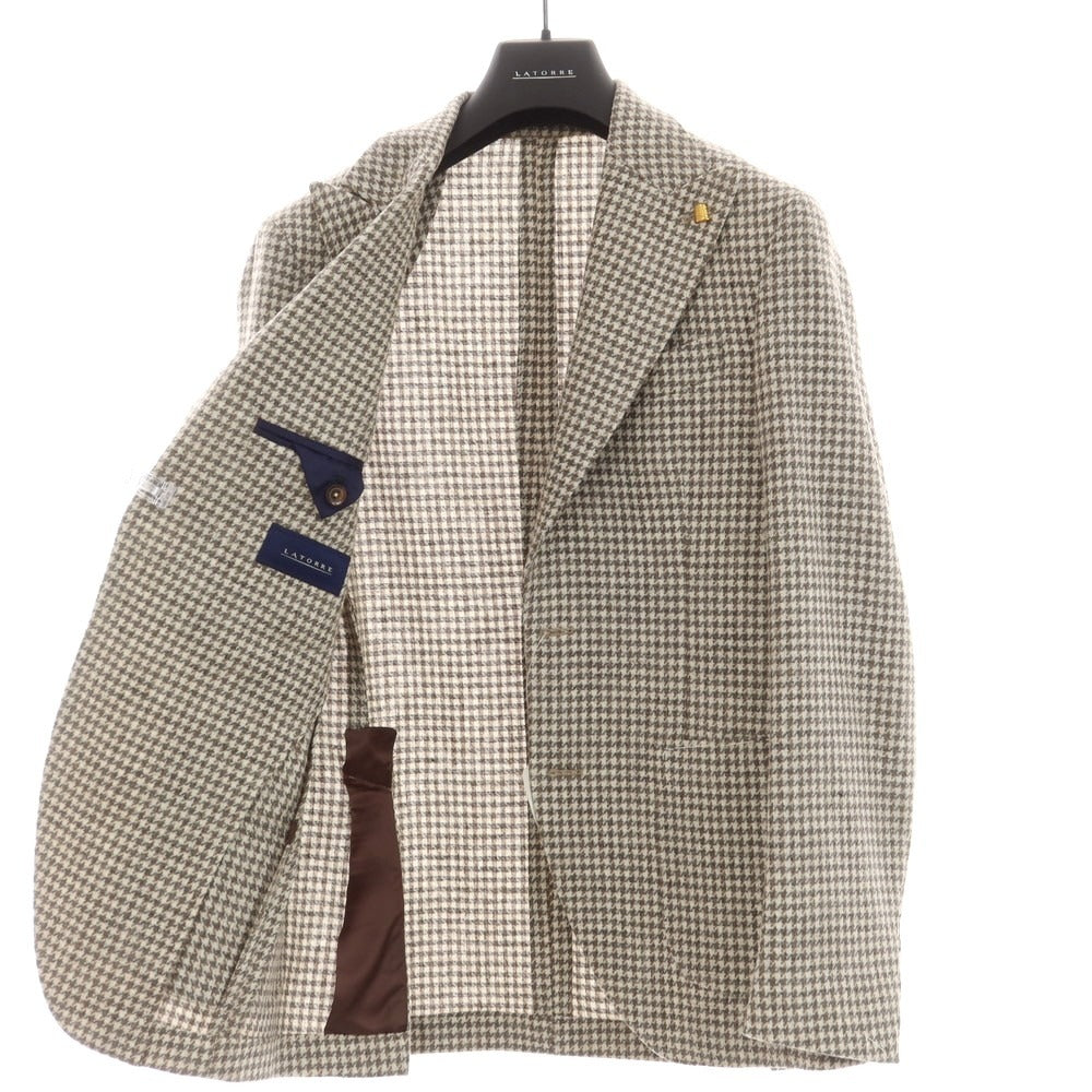 【新品】サルトリア ラトーレ SARTORIA LATORRE ウール チェック テーラードジャケット オフホワイトxグレー×ブラウン【 44 】【 状態ランクN 】【 メンズ 】