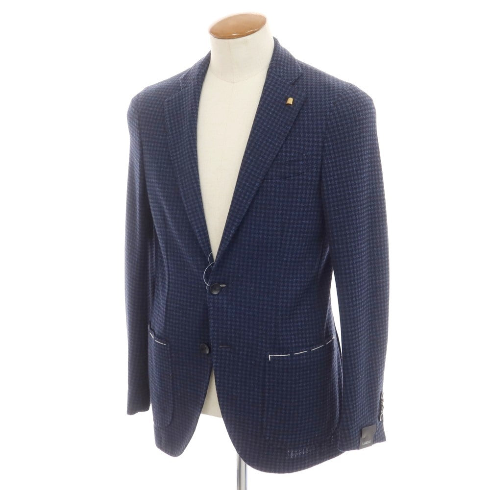 【新品】サルトリア ラトーレ SARTORIA LATORRE ハウンドトゥース柄 ジャージー テーラードジャケット ダークブルーxブラック【 46 】【 状態ランクN 】【 メンズ 】