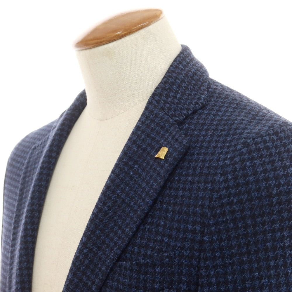 【新品】サルトリア ラトーレ SARTORIA LATORRE ハウンドトゥース柄 ジャージー テーラードジャケット ダークブルーxブラック【 46 】【 状態ランクN 】【 メンズ 】