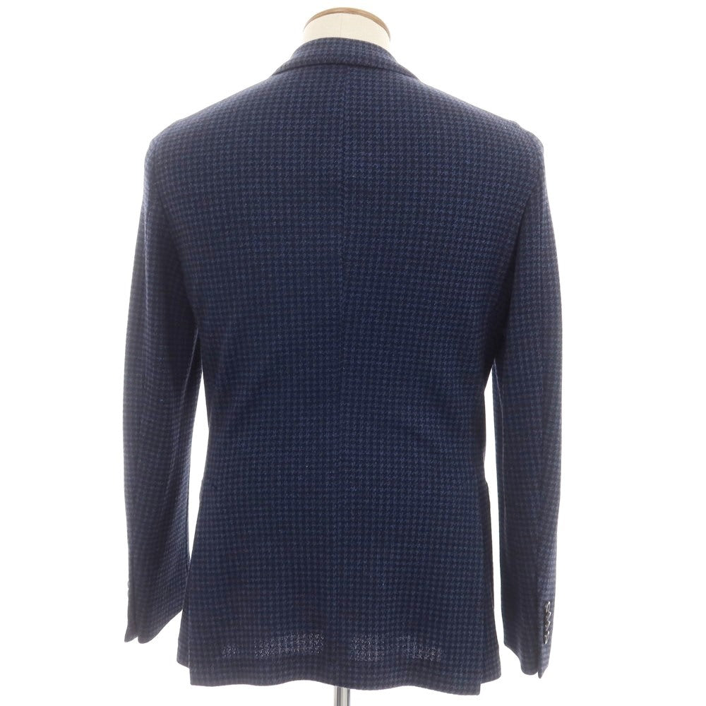 【新品】サルトリア ラトーレ SARTORIA LATORRE ハウンドトゥース柄 ジャージー テーラードジャケット ダークブルーxブラック【 46 】【 状態ランクN 】【 メンズ 】