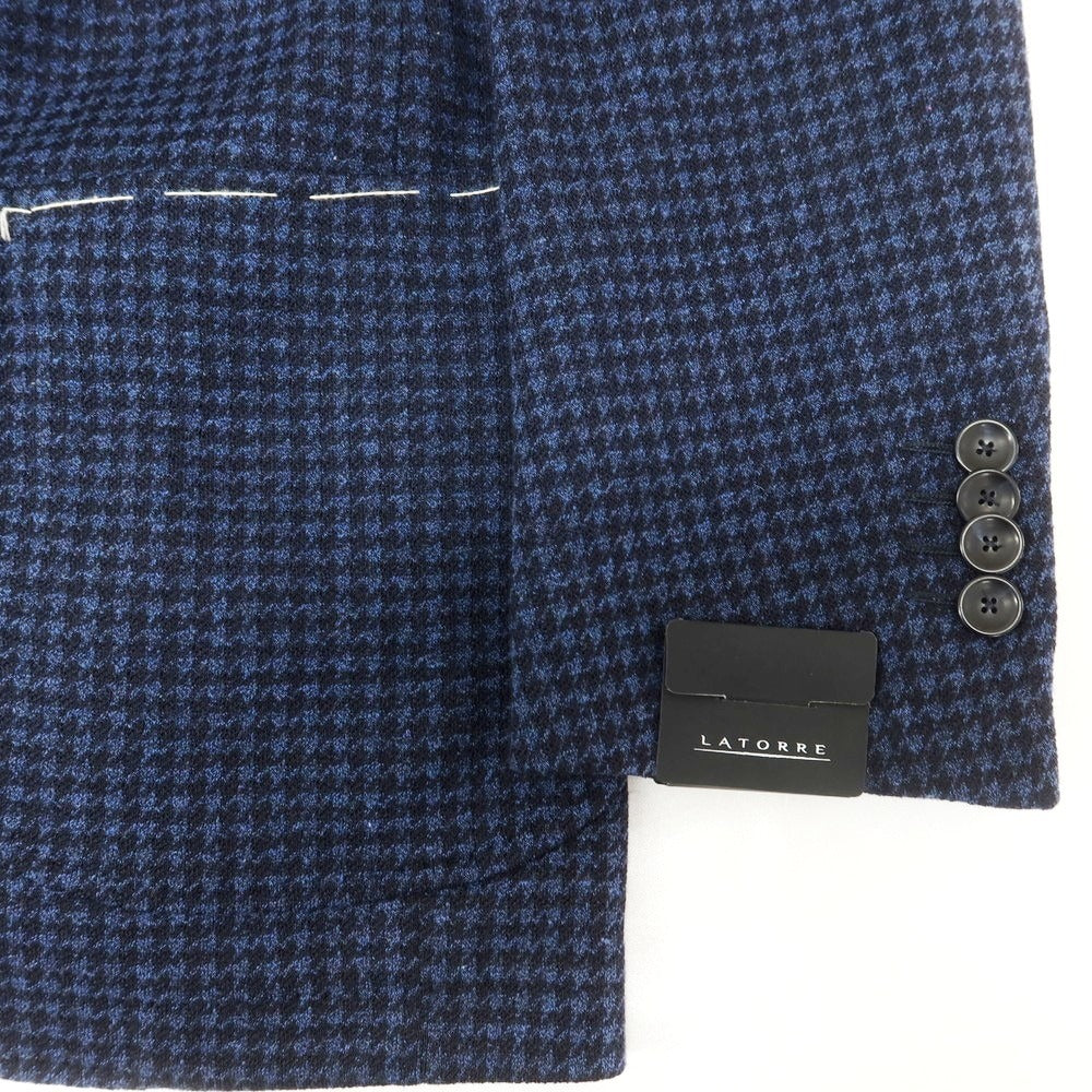 【新品】サルトリア ラトーレ SARTORIA LATORRE ハウンドトゥース柄 ジャージー テーラードジャケット ダークブルーxブラック【 46 】【 状態ランクN 】【 メンズ 】