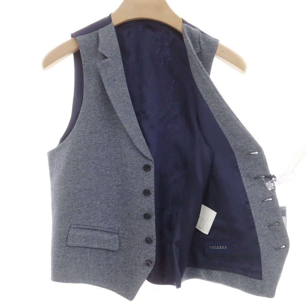 【新品】サルトリア ラトーレ SARTORIA LATORRE コットンウール ジレ ベスト グレーxブルー系【 44 】【 状態ランクN 】【 メンズ 】