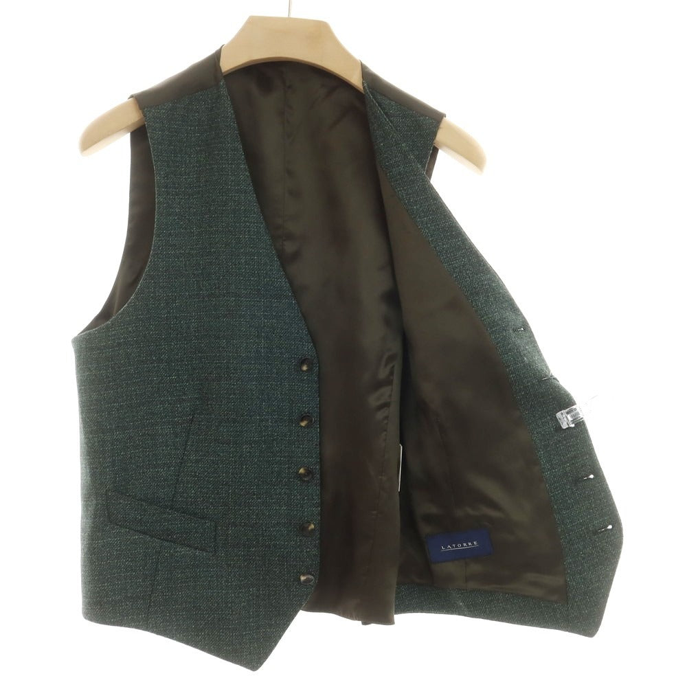 【新品】サルトリア ラトーレ SARTORIA LATORRE ウール ジレ ベスト グリーンxダークオリーブ【 50 】【 状態ランクN 】【 メンズ 】