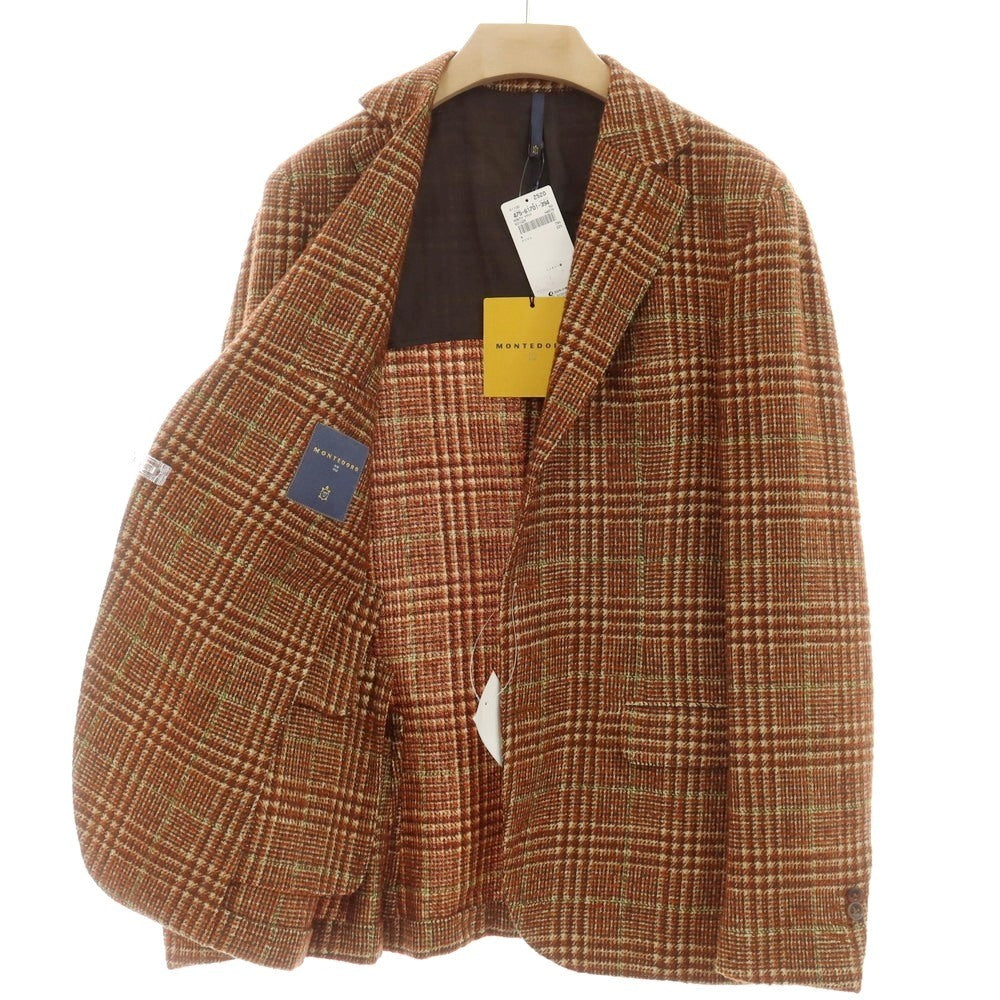 【新品】モンテドーロ Montedoro ウールナイロン チェック カジュアルジャケット ブラウンxグリーン【 50 】【 状態ランクN 】【 メンズ 】