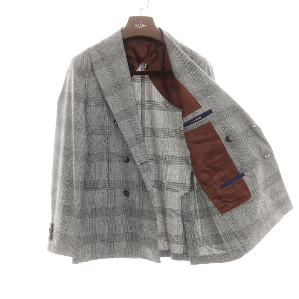 【新品】バルバ BARBA ウール グレンチェック ダブルスーツ グレー【 48 】【 状態ランクN 】【 メンズ 】