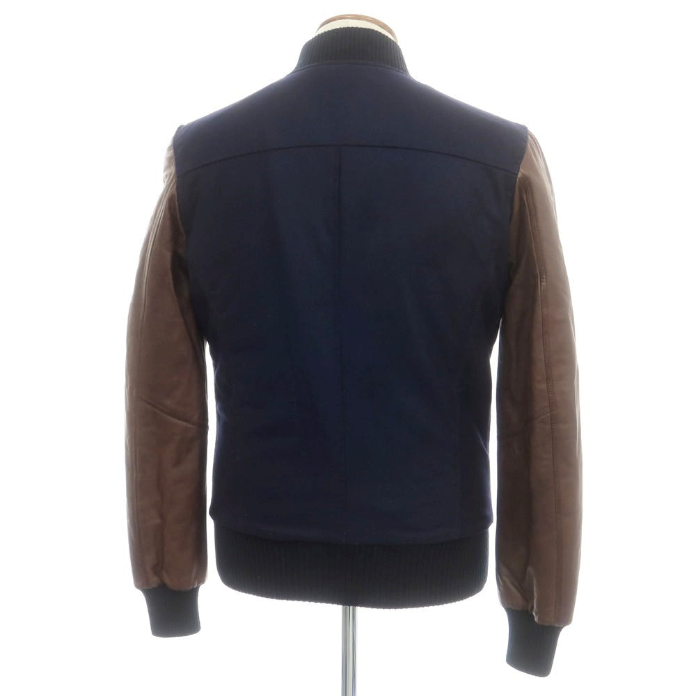 【新品】バルバ BARBA ウール レザー 中綿ブルゾン ネイビーxブラウン【 48 】【 状態ランクN 】【 メンズ 】