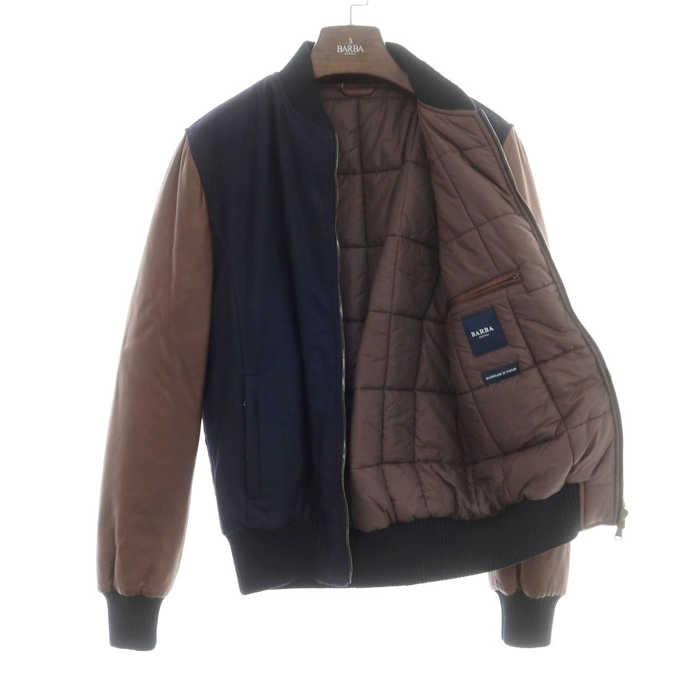 【新品】バルバ BARBA ウール レザー 中綿ブルゾン ネイビーxブラウン【 48 】【 状態ランクN 】【 メンズ 】