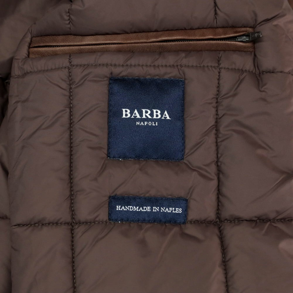 【新品】バルバ BARBA ウール レザー 中綿ブルゾン ネイビーxブラウン【 48 】【 状態ランクN 】【 メンズ 】
