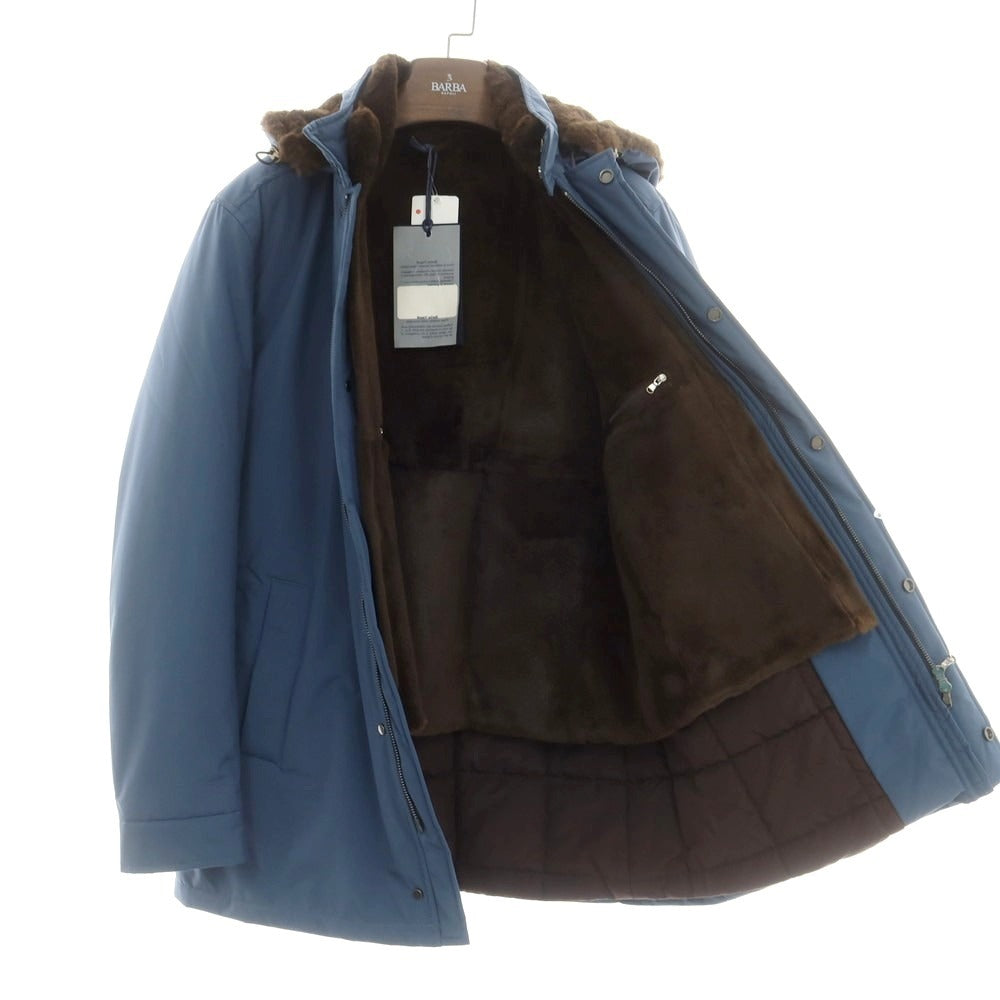 【新品】バルバ BARBA レッキスファーライニング ポリエステル中綿 ダウンコート ブルー【 48 】【 状態ランクN 】【 メンズ 】