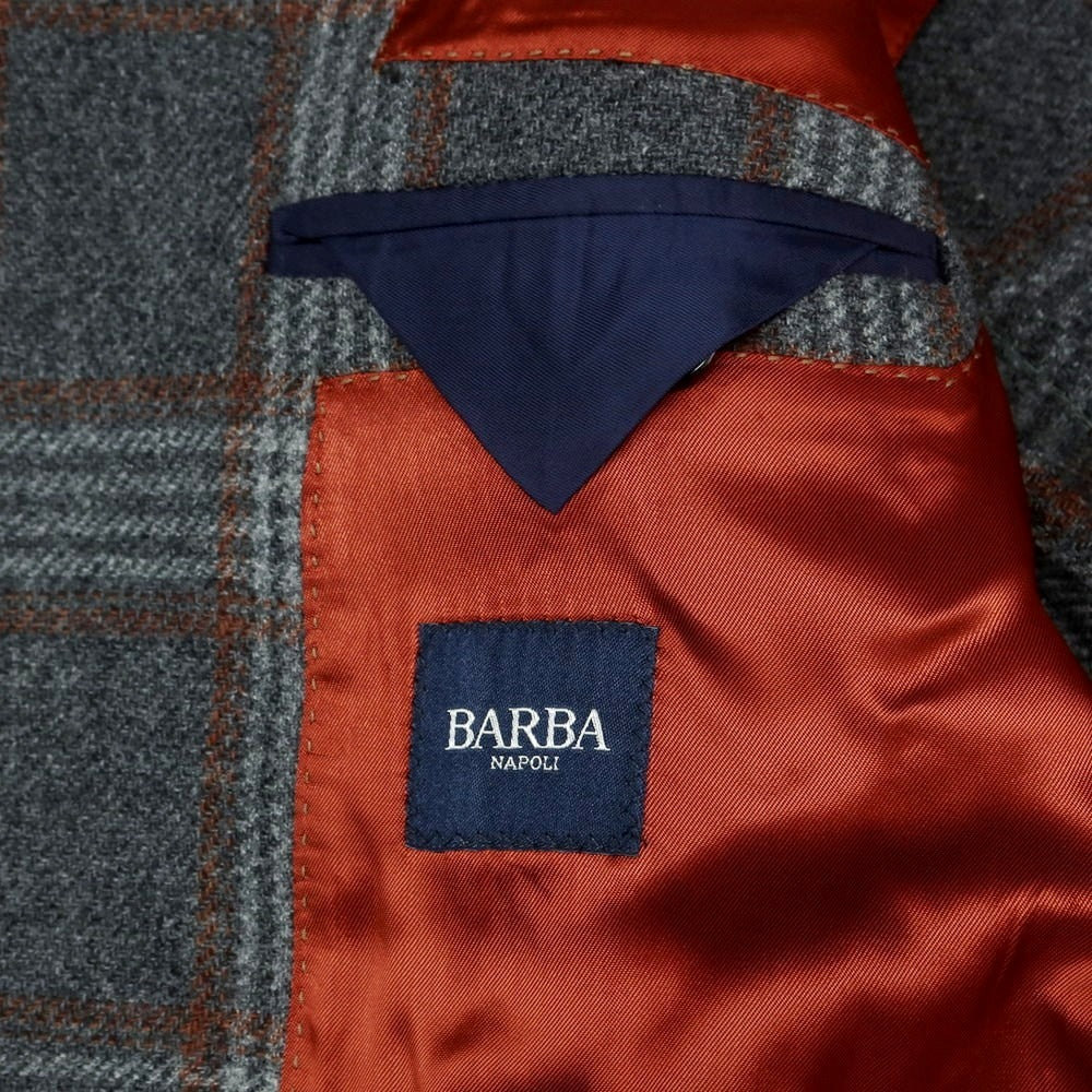 【新品】バルバ BARBA ウール チェック ダブル テーラードジャケット グレーxブラウン【 48 】【 状態ランクN 】【 メンズ 】
