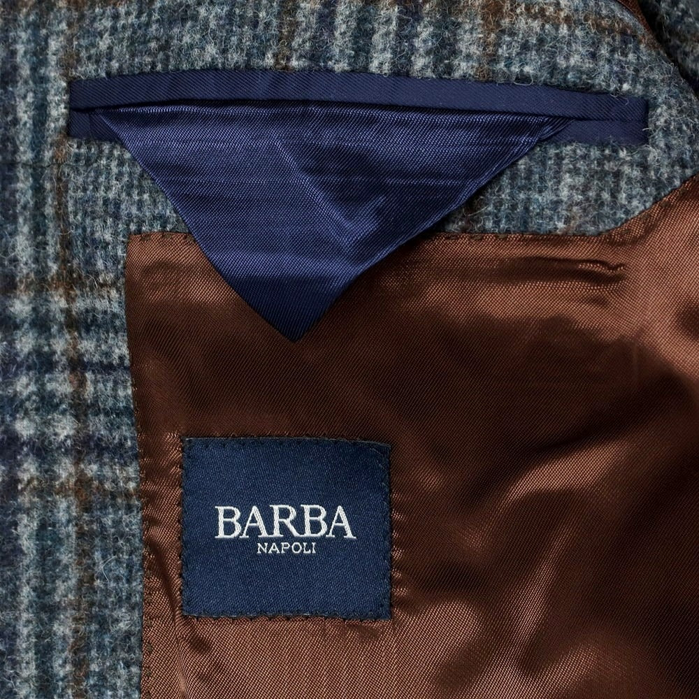 【新品】バルバ BARBA アルパカウールナイロン チェック テーラードジャケット グレーネイビー系xブラウン【 48 】【 状態ランクN 】【 メンズ 】