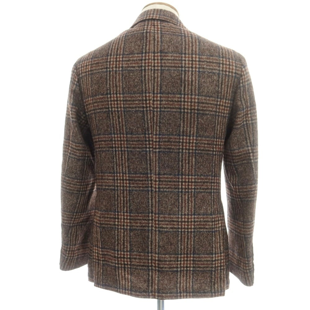 【新品】バルバ BARBA ウール チェック テーラードジャケット ブラウンxネイビー【 48 】【 状態ランクN 】【 メンズ 】