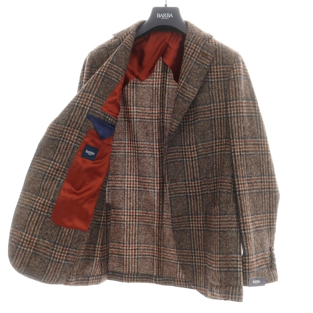 【新品】バルバ BARBA ウール チェック テーラードジャケット ブラウンxネイビー【 48 】【 状態ランクN 】【 メンズ 】