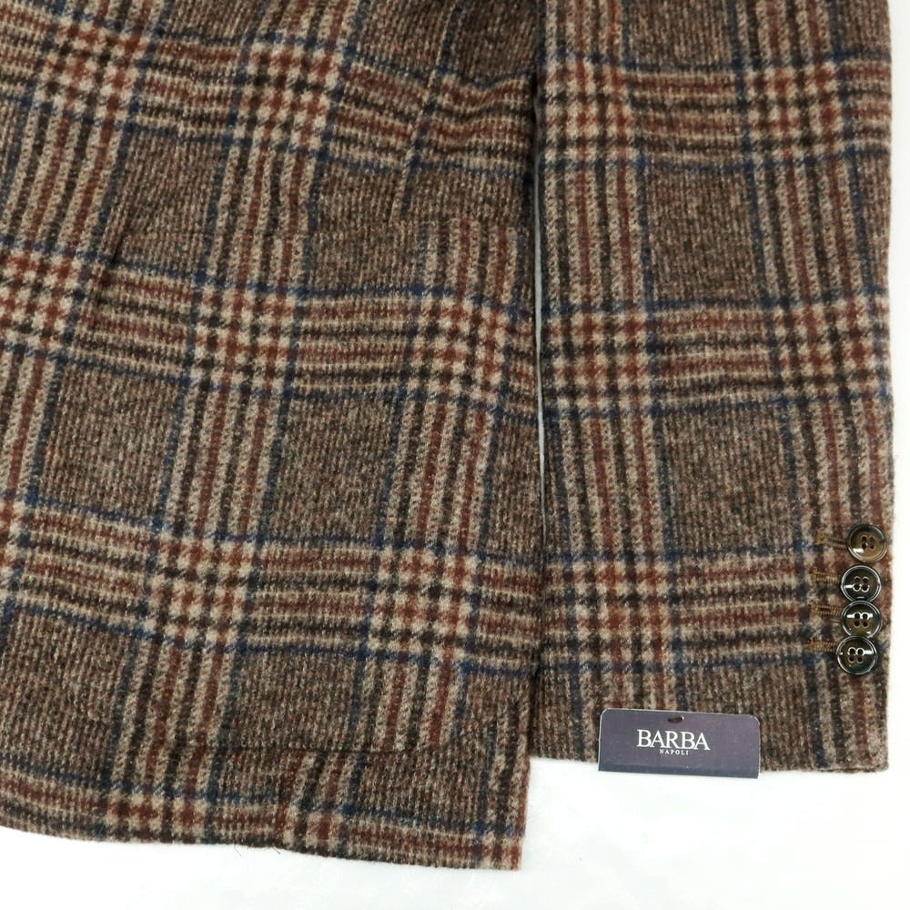 【新品】バルバ BARBA ウール チェック テーラードジャケット ブラウンxネイビー【 48 】【 状態ランクN 】【 メンズ 】