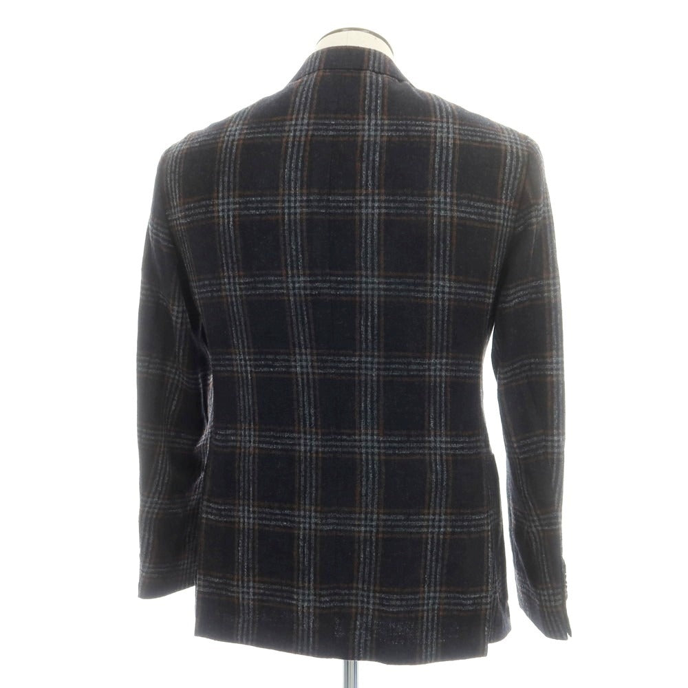 【新品】バルバ BARBA ウール チェック テーラードジャケット ブラックxグレー【 50 】【 状態ランクN 】【 メンズ 】