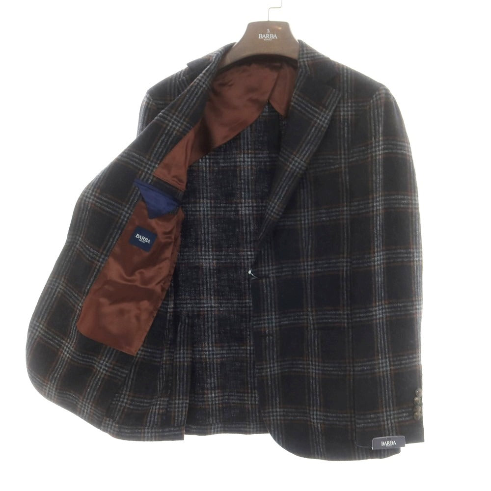【新品】バルバ BARBA ウール チェック テーラードジャケット ブラックxグレー【 50 】【 状態ランクN 】【 メンズ 】