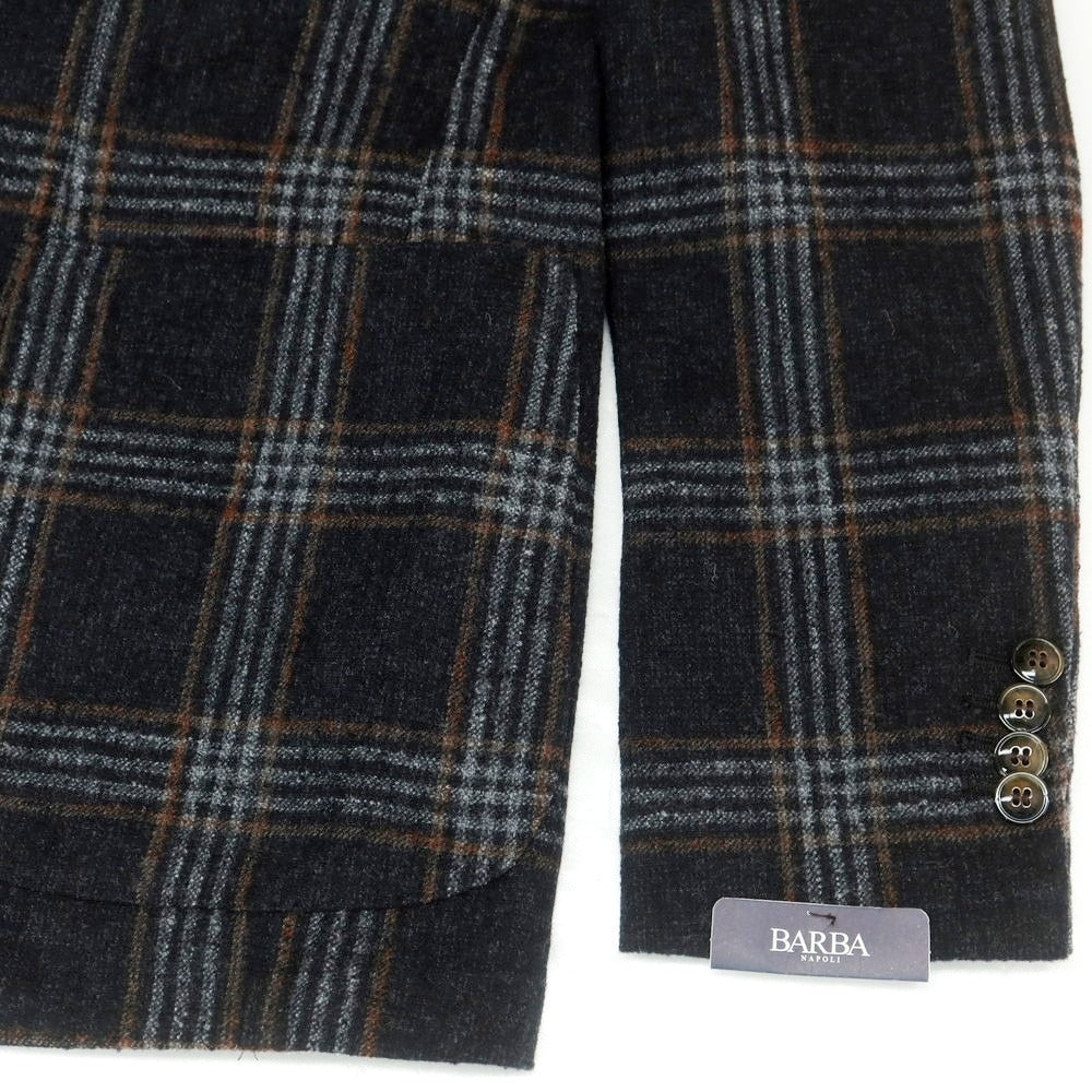 【新品】バルバ BARBA ウール チェック テーラードジャケット ブラックxグレー【 50 】【 状態ランクN 】【 メンズ 】