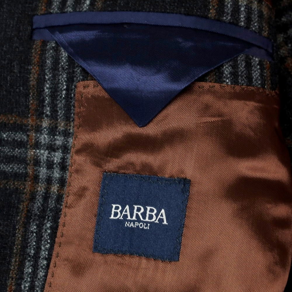 【新品】バルバ BARBA ウール チェック テーラードジャケット ブラックxグレー【 50 】【 状態ランクN 】【 メンズ 】