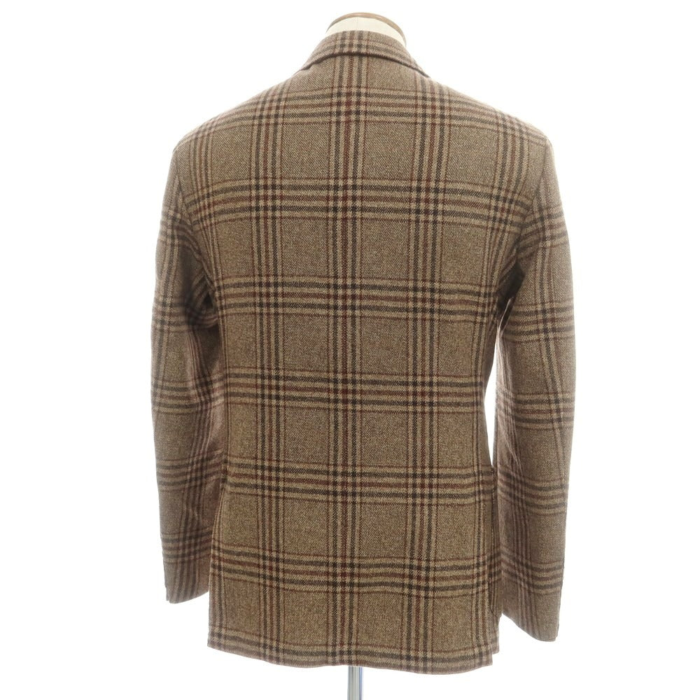 【新品】バルバ BARBA ウールカシミヤ チェック テーラードジャケット ブラウンxブラック【 48 】【 状態ランクN 】【 メンズ 】
