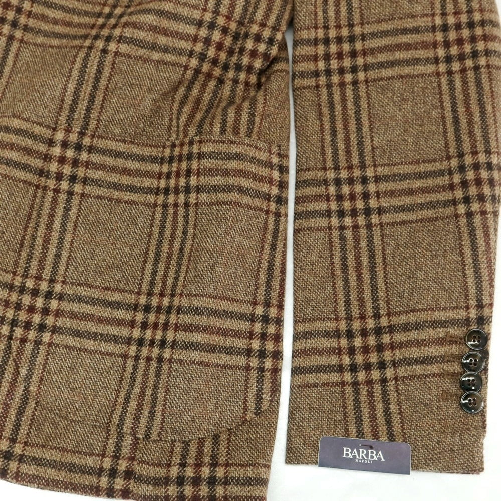 【新品】バルバ BARBA ウールカシミヤ チェック テーラードジャケット ブラウンxブラック【 48 】【 状態ランクN 】【 メンズ 】