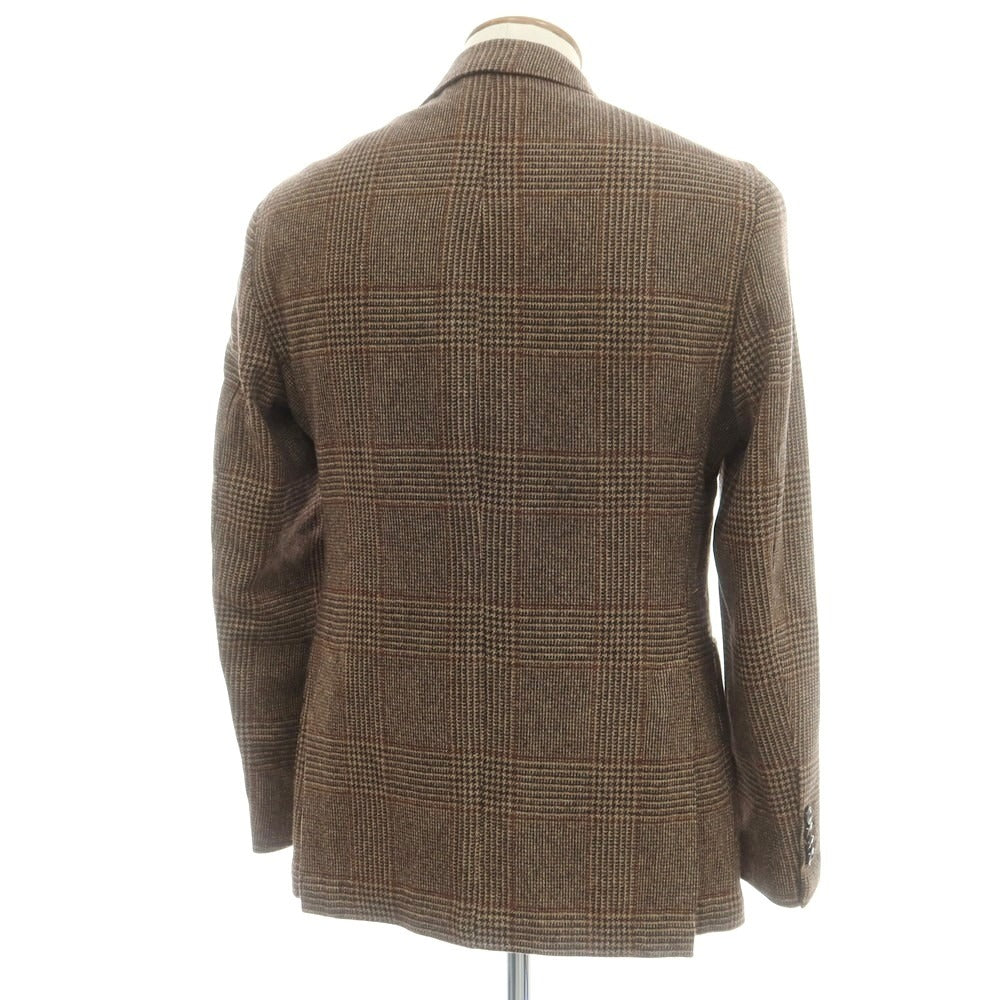 【新品】バルバ BARBA ウールカシミヤ チェック テーラードジャケット ブラウンxブラック【 48 】【 状態ランクN 】【 メンズ 】