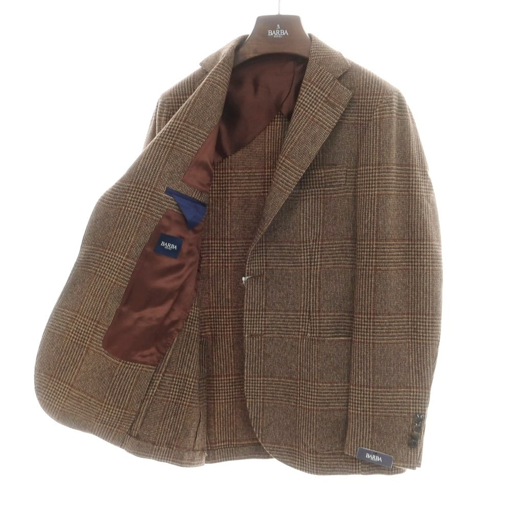 【新品】バルバ BARBA ウールカシミヤ チェック テーラードジャケット ブラウンxブラック【 48 】【 状態ランクN 】【 メンズ 】