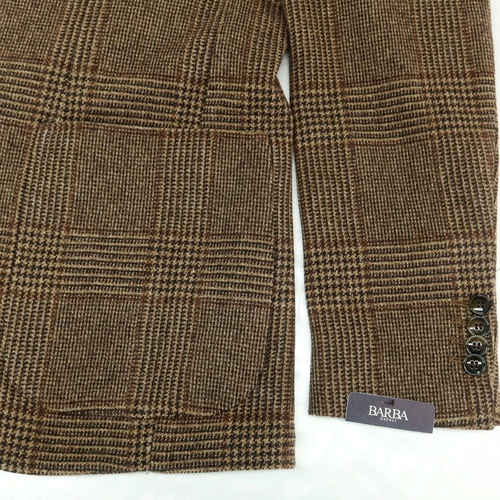 【新品】バルバ BARBA ウールカシミヤ チェック テーラードジャケット ブラウンxブラック【 48 】【 状態ランクN 】【 メンズ 】