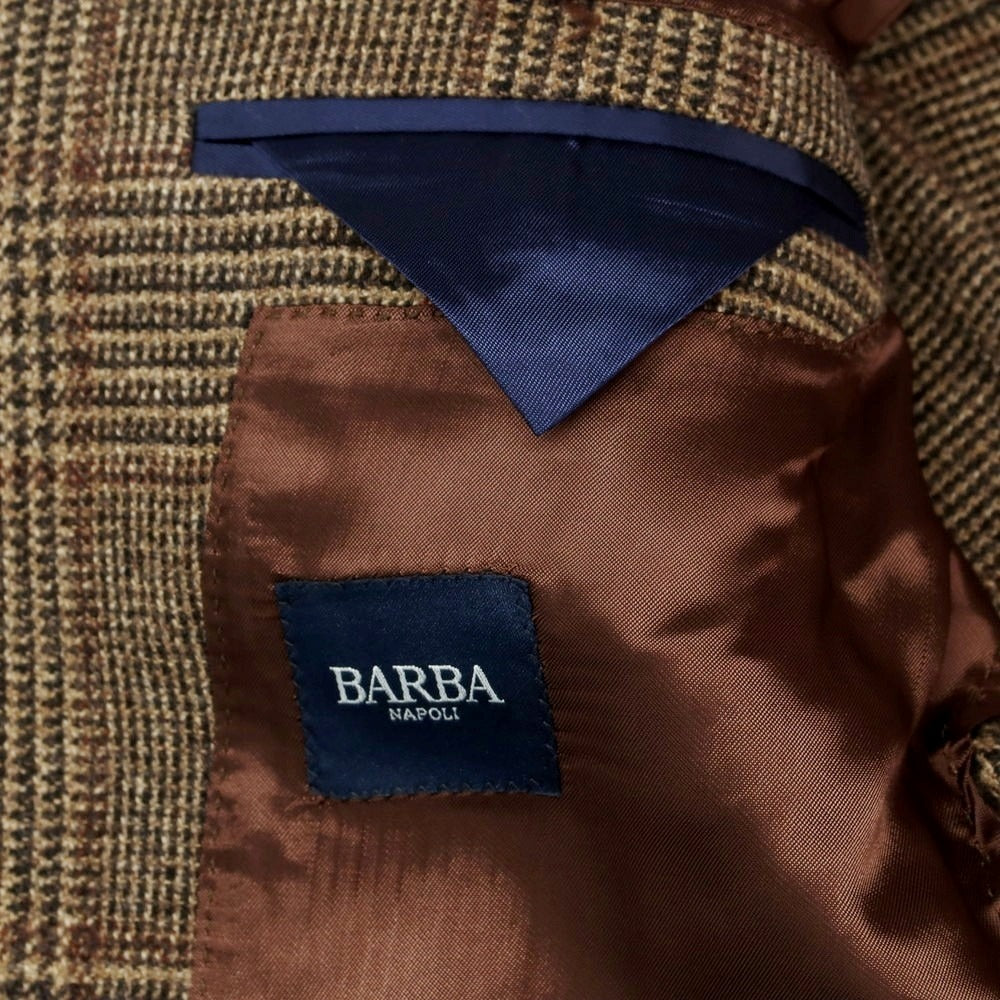 【新品】バルバ BARBA ウールカシミヤ チェック テーラードジャケット ブラウンxブラック【 48 】【 状態ランクN 】【 メンズ 】