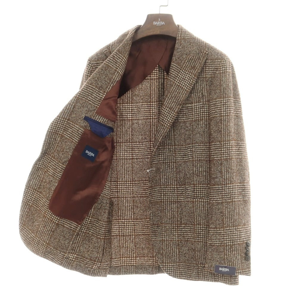 【新品】バルバ BARBA アルパカコットンウール チェック テーラードジャケット ベージュxブラウン【 48 】【 状態ランクN 】【 メンズ 】