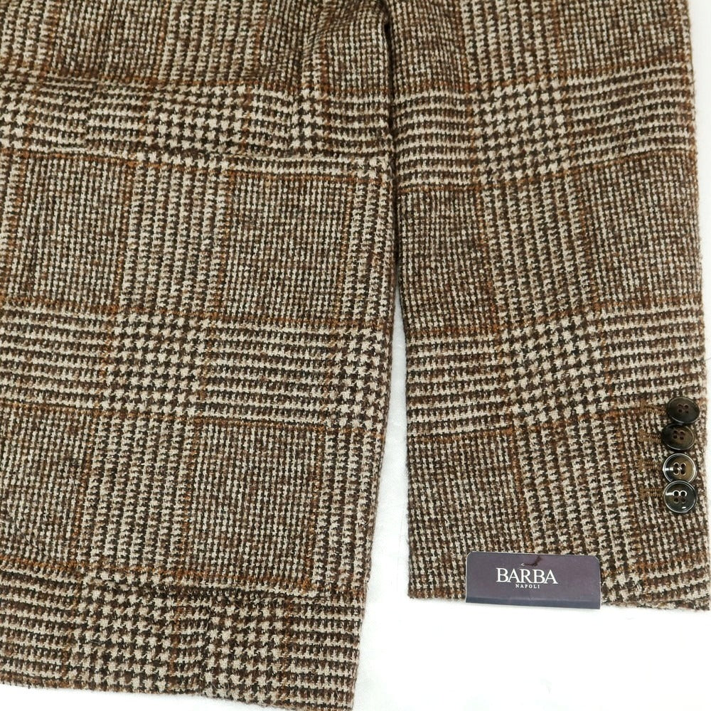 【新品】バルバ BARBA アルパカコットンウール チェック テーラードジャケット ベージュxブラウン【 48 】【 状態ランクN 】【 メンズ 】