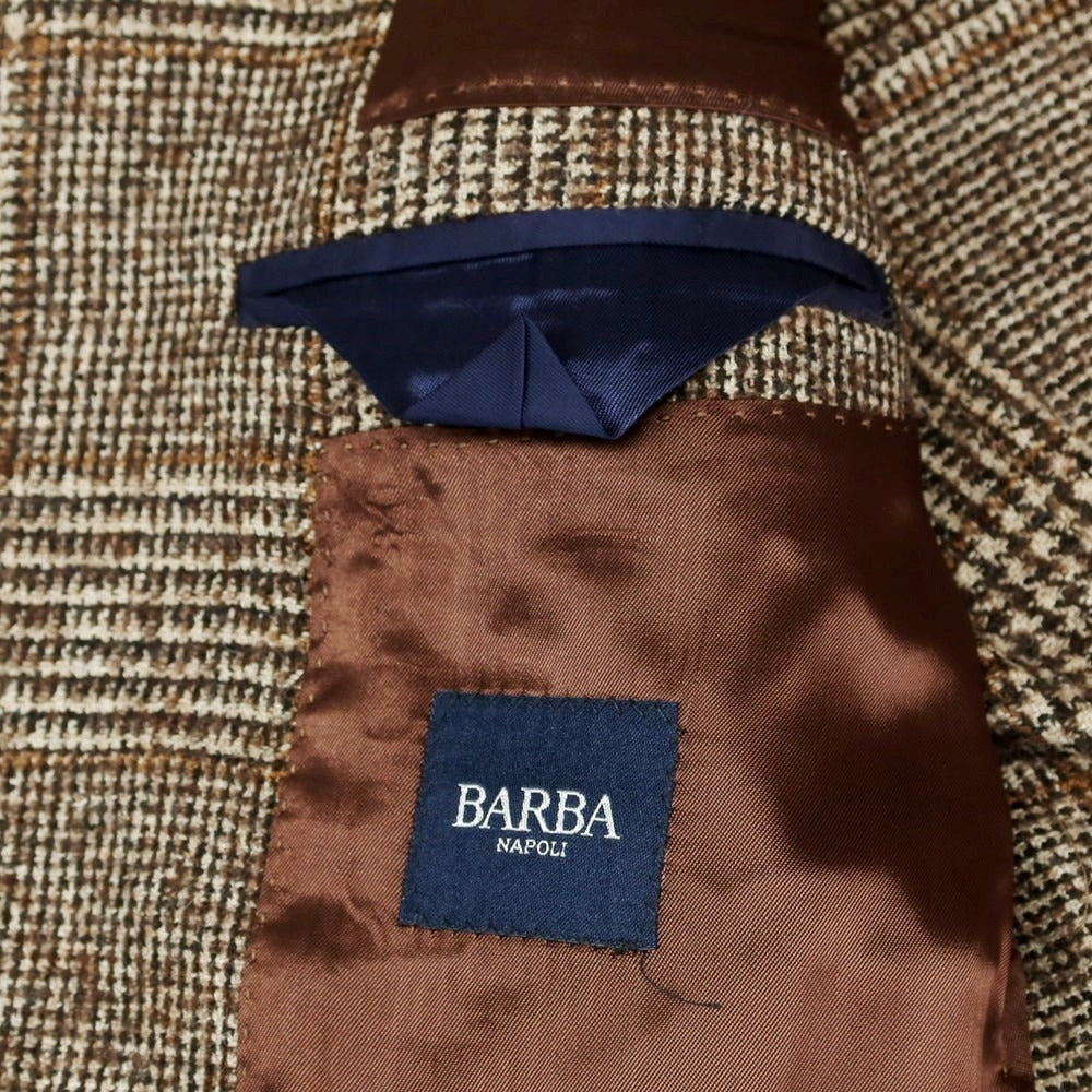 【新品】バルバ BARBA アルパカコットンウール チェック テーラードジャケット ベージュxブラウン【 48 】【 状態ランクN 】【 メンズ 】