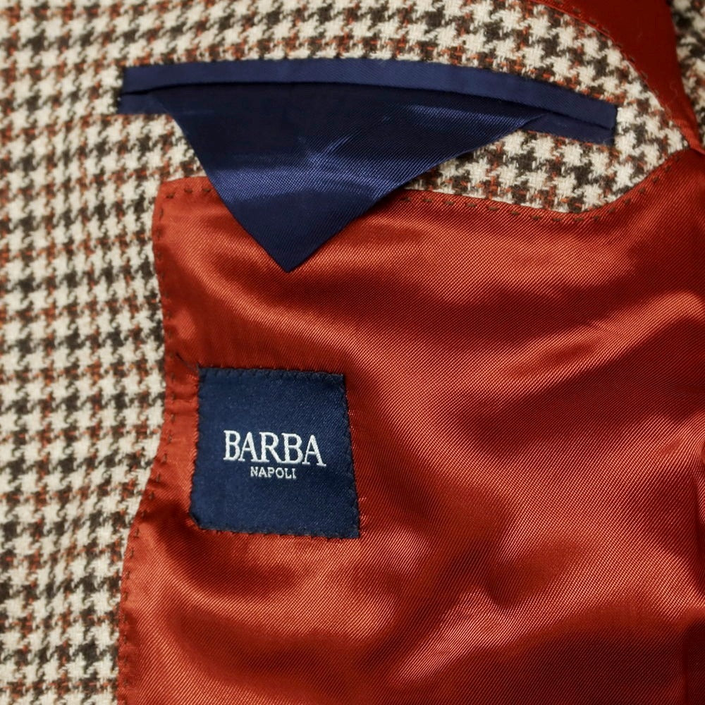 【新品】バルバ BARBA アルパカウールナイロン チェック テーラードジャケット ベージュxブラウン【 48 】【 状態ランクN 】【 メンズ 】