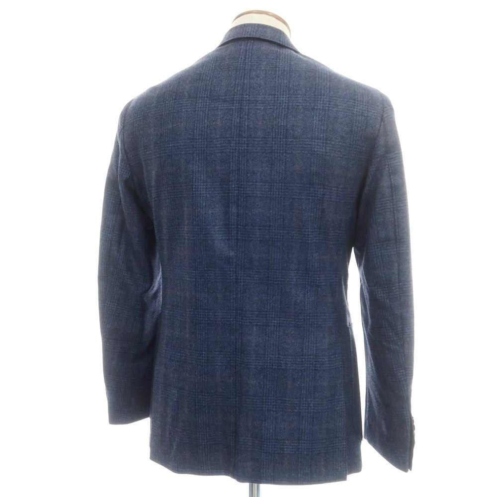 【新品】バルバ BARBA ウールカシミヤ チェック テーラードジャケット ダークブルー系【 48 】【 状態ランクN 】【 メンズ 】