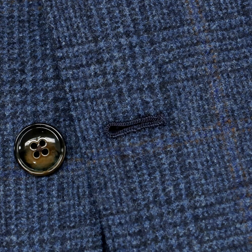 【新品】バルバ BARBA ウールカシミヤ チェック テーラードジャケット ダークブルー系【 48 】【 状態ランクN 】【 メンズ 】