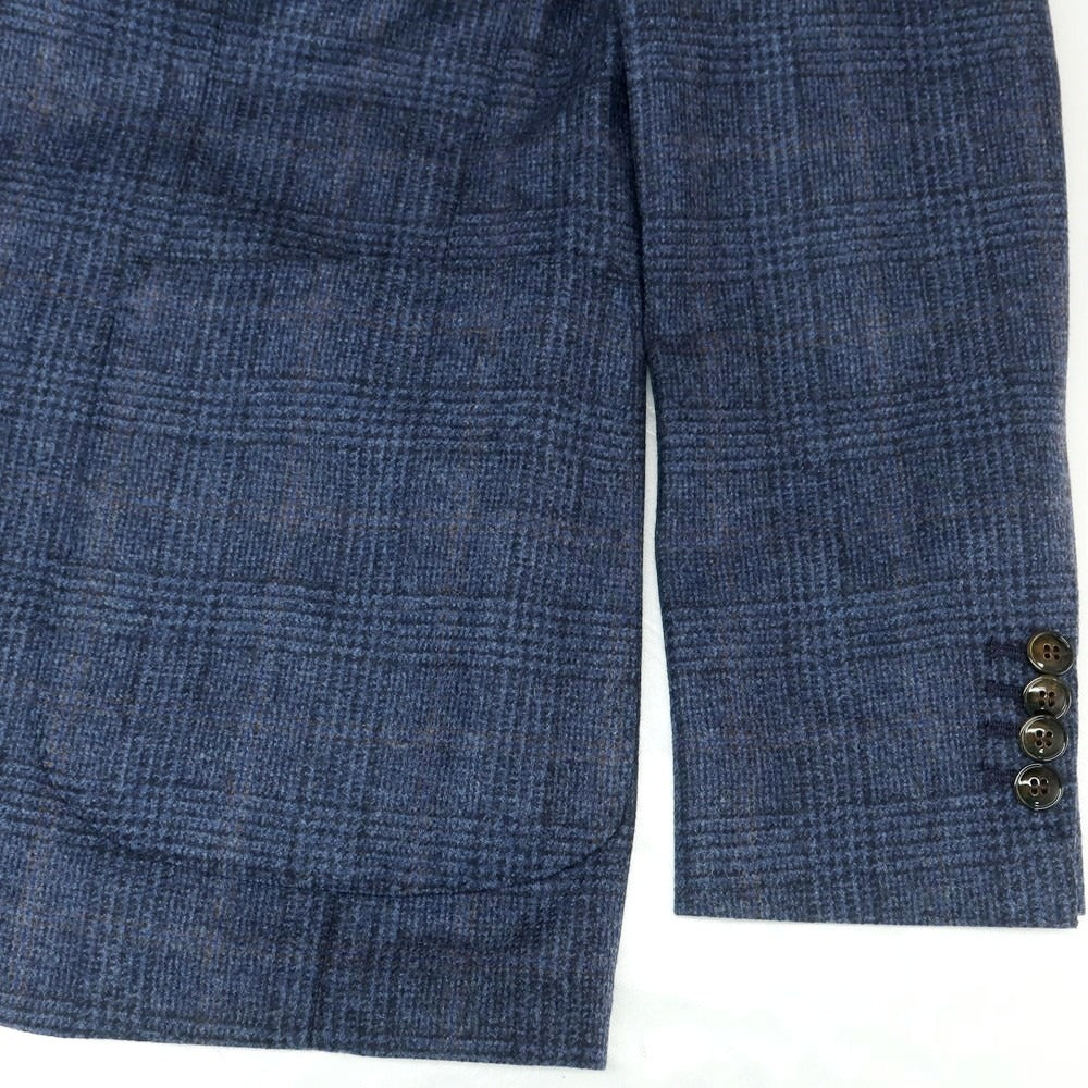 【新品】バルバ BARBA ウールカシミヤ チェック テーラードジャケット ダークブルー系【 48 】【 状態ランクN 】【 メンズ 】