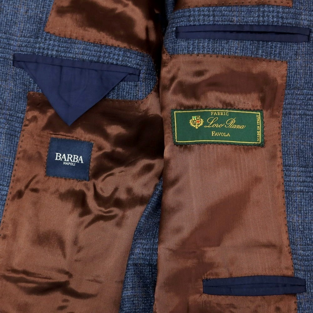 【新品】バルバ BARBA ウールカシミヤ チェック テーラードジャケット ダークブルー系【 48 】【 状態ランクN 】【 メンズ 】