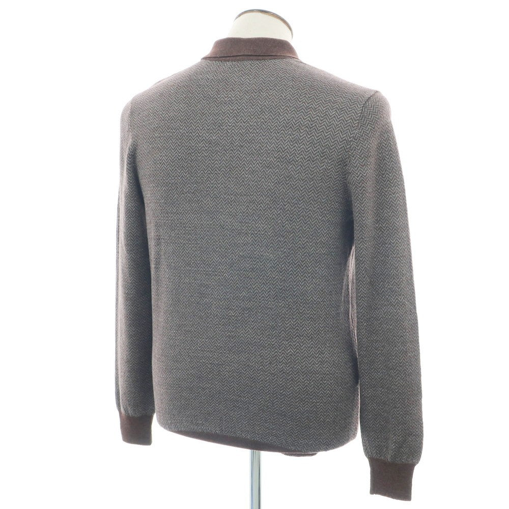 【新品】バルバ BARBA ハイゲージ ウールシルク ハーフジップ 長袖  ポロニット ブラウンxグレー【 50 】【 状態ランクN 】【 メンズ 】