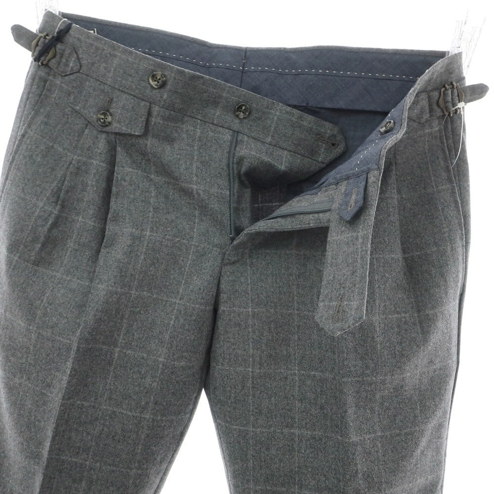 【新品】バルバ BARBA PARMA ウール ウィンドウペンチェック ドレススラックスパンツ グレー【 48 】【 状態ランクN 】【 メンズ 】