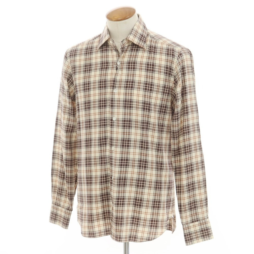 【新品】バルバ ダンディライフ BARBA DANDY LIFE コットン チェック カジュアルシャツ ライトベージュxブラウン【 39 】【 状態ランクN 】【 メンズ 】