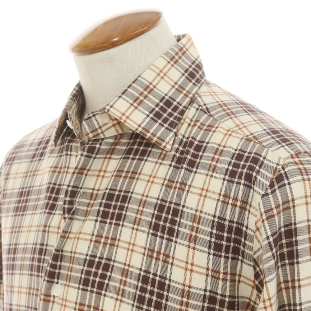 【新品】バルバ ダンディライフ BARBA DANDY LIFE コットン チェック カジュアルシャツ ライトベージュxブラウン【 39 】【 状態ランクN 】【 メンズ 】