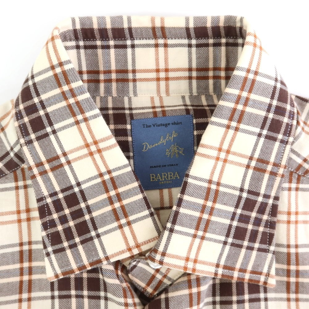 【新品】バルバ ダンディライフ BARBA DANDY LIFE コットン チェック カジュアルシャツ ライトベージュxブラウン【 39 】【 状態ランクN 】【 メンズ 】