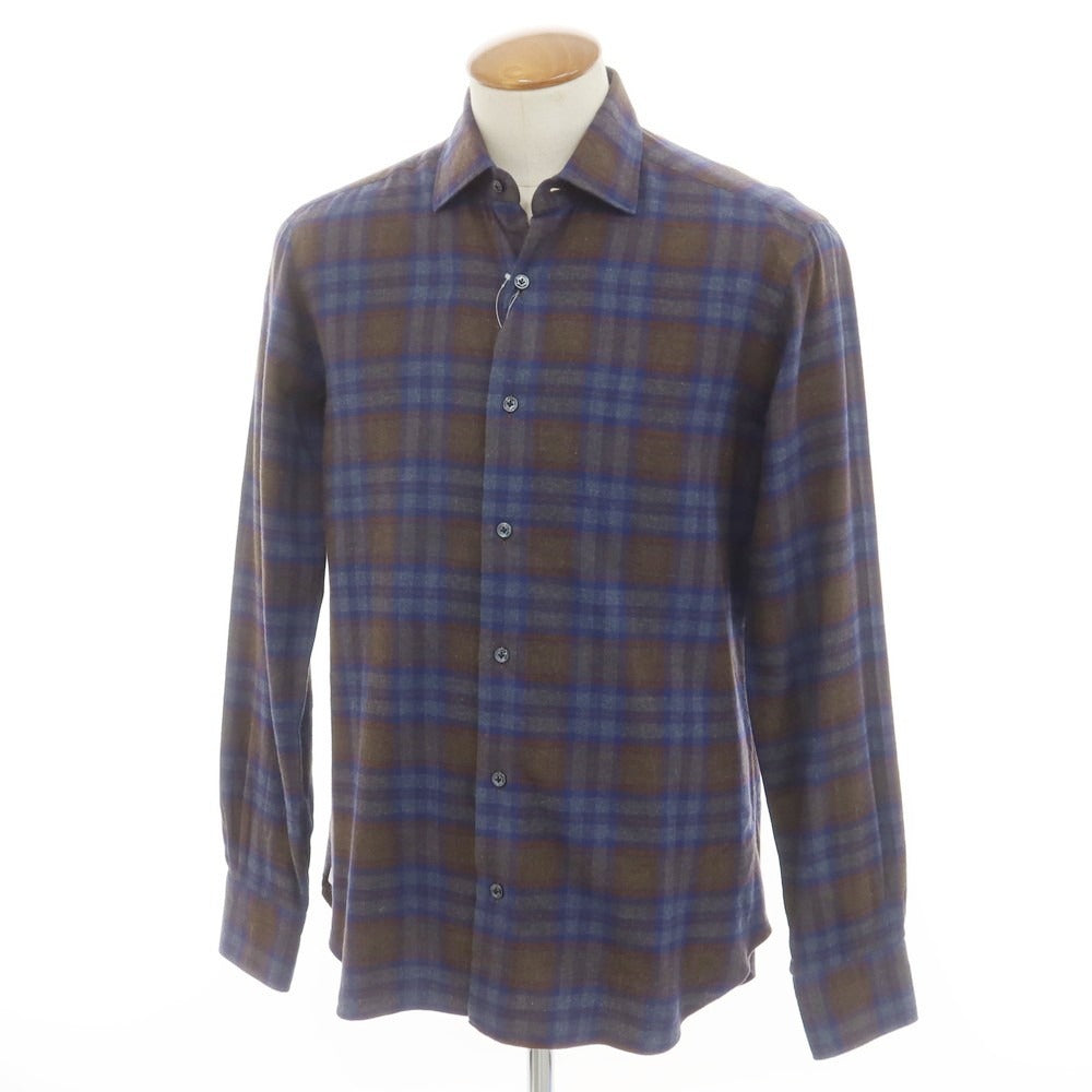 【新品】バルバ ダンディライフ BARBA DANDY LIFE コットンネル チェック カジュアルシャツ ネイビーxカーキ【 39 】【 状態ランクN 】【 メンズ 】